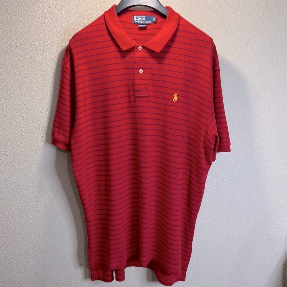 Polo by Ralph Lauren Men Red and Blue Striped Polo Shirt Size XL